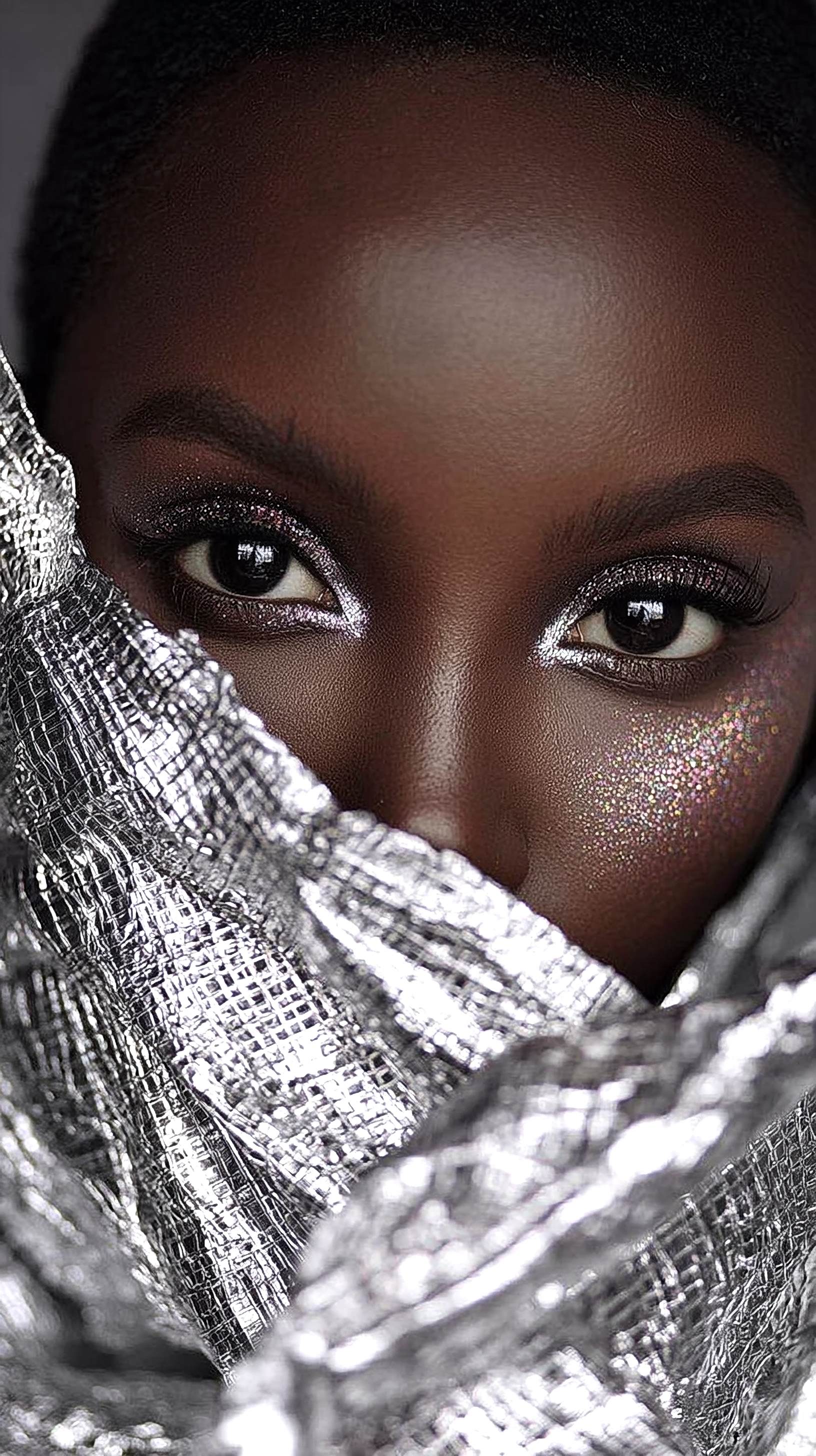 Close-up of eyes with glitter makeup